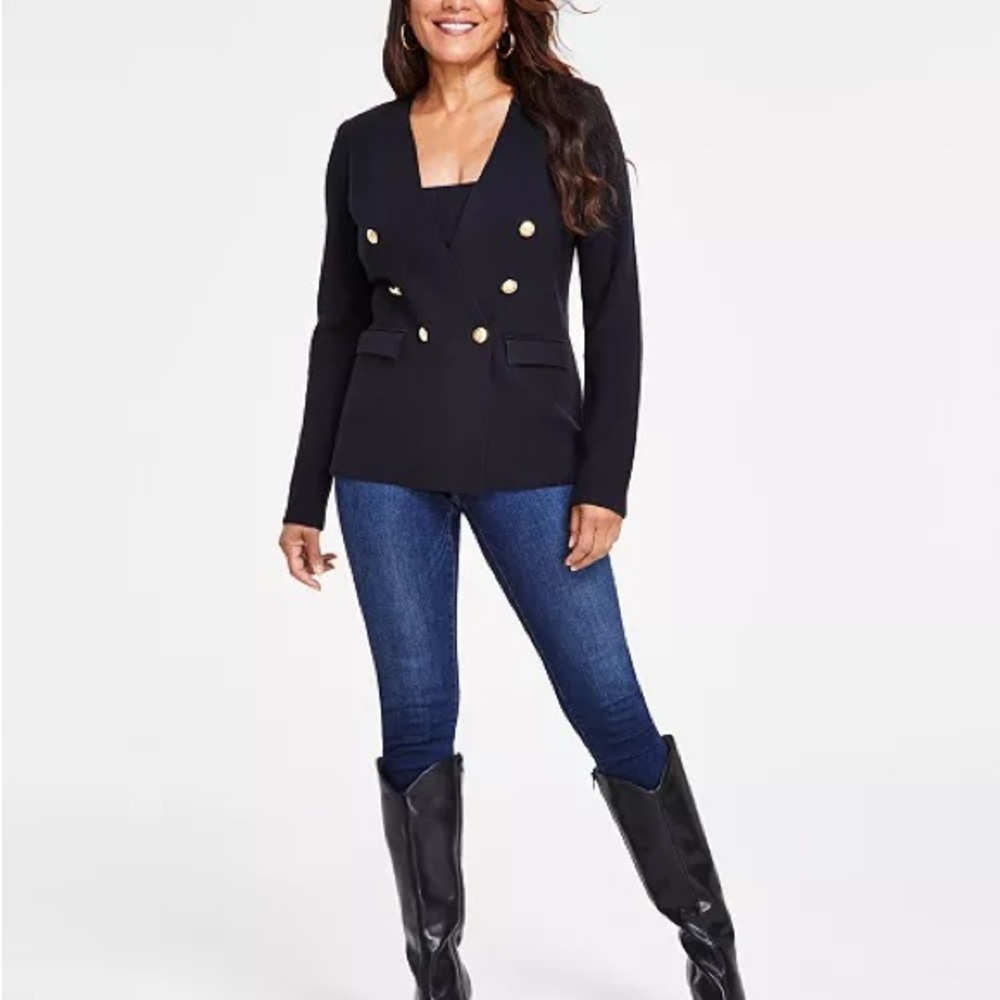 New INC International Concepts Black Blazer with Gold Buttons Large